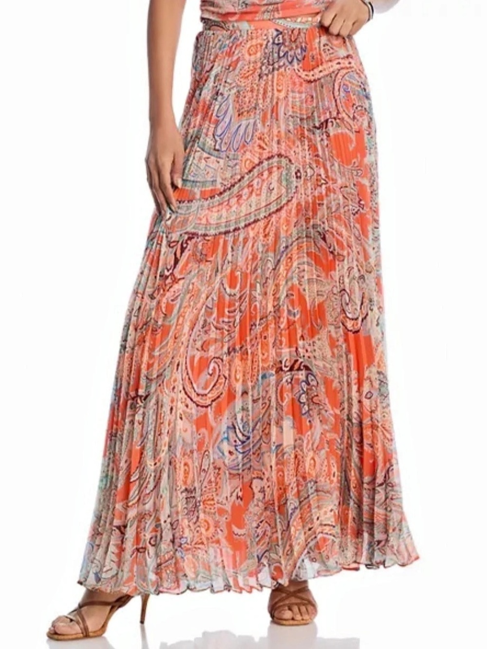 L'Agence Torin Pleated Maxi Skirt Orange & Blue